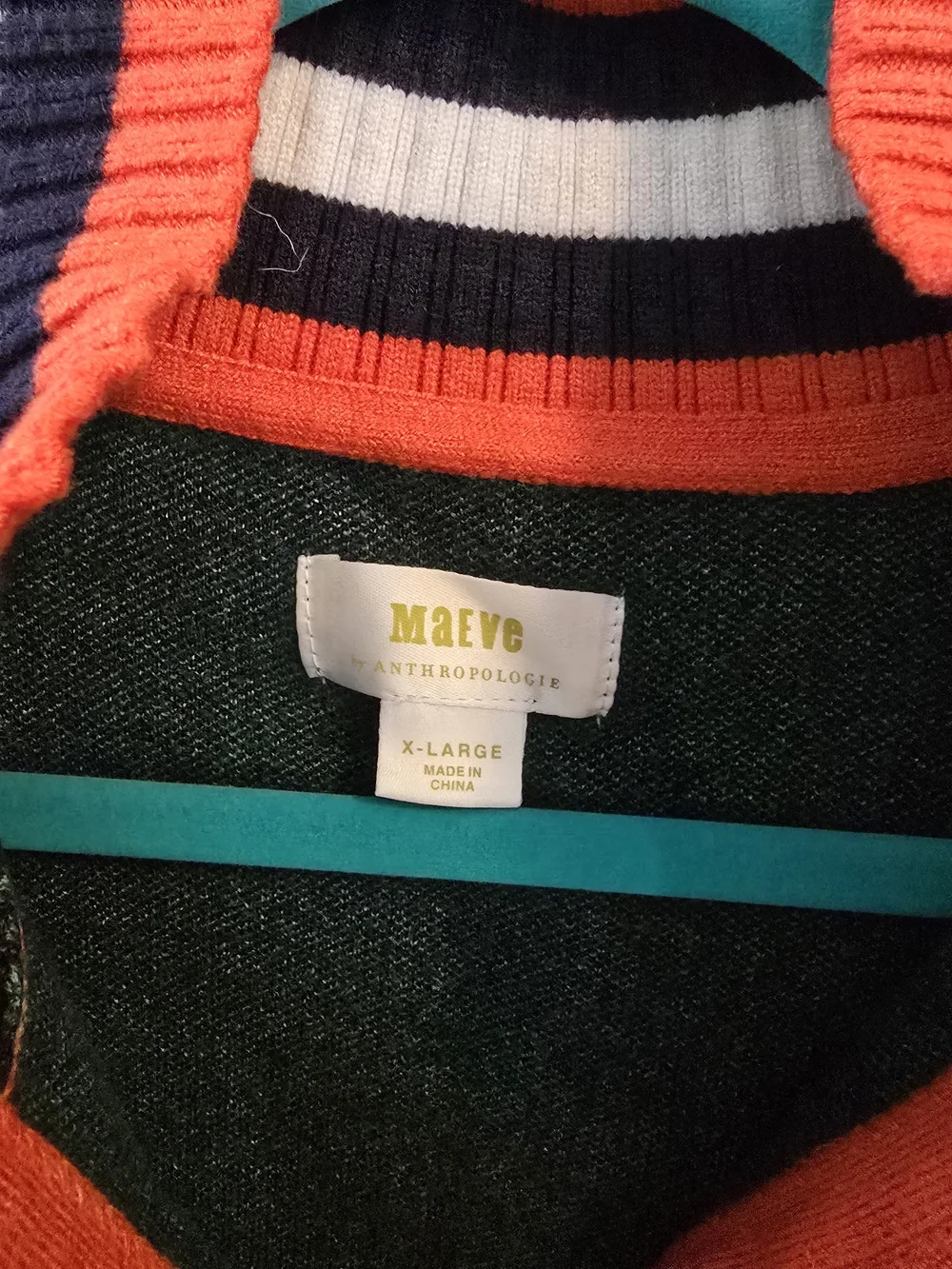 Anthropologie Navy Zip-Up Sweater with Green Chevron - Picture 3 of 4